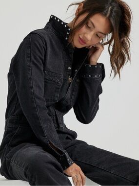 NWT LEE Black Stud-Trim Denim Union-Alls Jumpsuit
